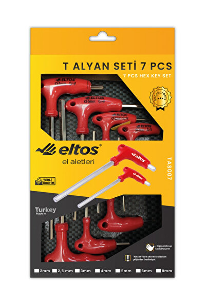 ELDİPA 7 Parça T Tipi Allen Anahtar Takımı – Alyan Seti, Kavisli Sap, Cr-V Çelik