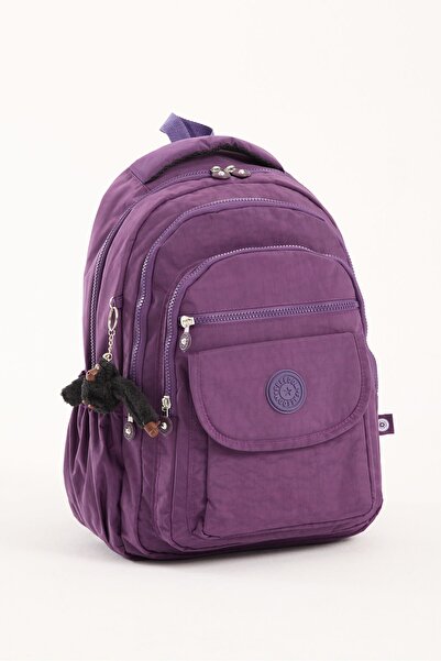GALB Premium Waterproof Crinkle Fabric High School and Middle School Backpack + Keychain Purple