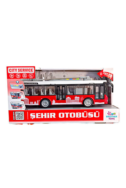 Brother Toys City Bus Toy Trolleybus Bus with Openable Front and Middle Doors, Sound and Light, Red 29 cm