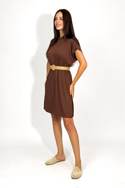 Betimoda Women's Stand Collar Sleeveless Underwear Viscose Tunic Brown