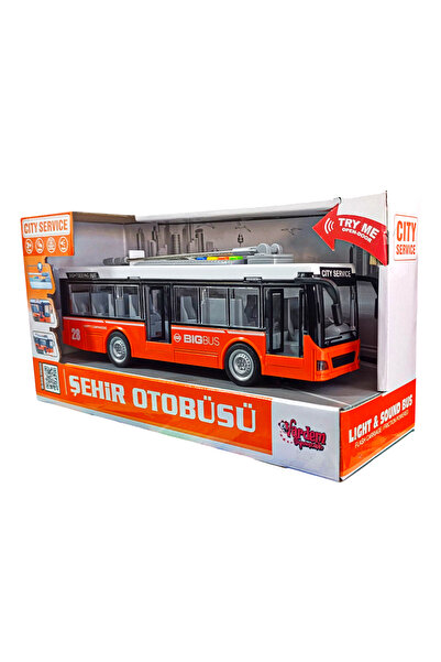 Brother Toys City Bus Toy Trolleybus Bus with Openable Front and Middle Doors, Sound and Light, Orange 29 cm