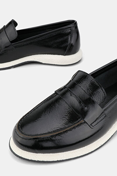 TUNAELLİ KADIN SİYAH RUGAN HAKİKİ DOĞAL DERİ 36-41 NUMARA LOAFER AYAKKABI