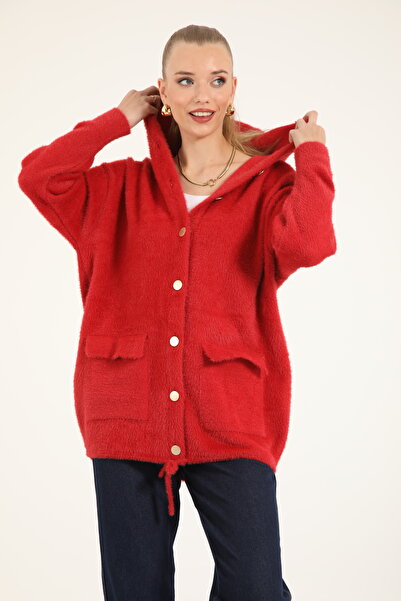 Suede Style 40936 - Stylish Comfortable Hooded Women's Knitwear Jacket