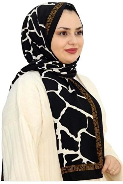 PİRAMİT شال كارديون ميدينا الحريري بنمط حجري أسود