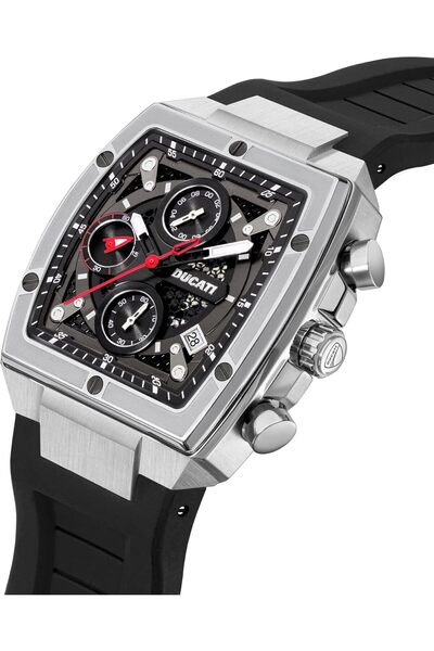 Ducati DT008 Chronograph Watch – Black Dial, Screw-Detail Case, Multi-Layered Design, 40mm Silicon