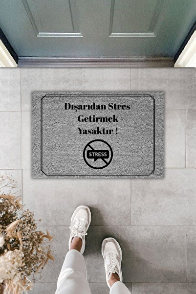 Dormot Dekoratif Dijital Paspas Gri Stres getirmek yasaktır Kapı Önü Paspası ...