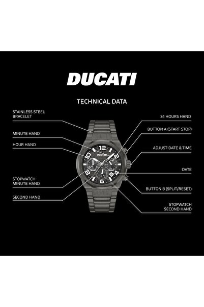 Ducati DT006 Chronograph Watch - 43.5MM Multi-Layered Deep Grey Dial, Stainless Steel Bracelet, Wate