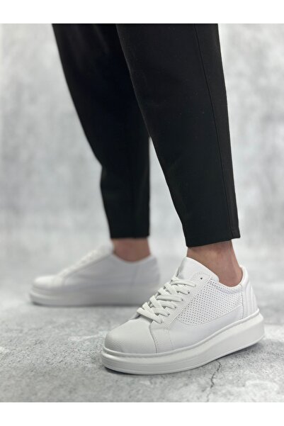 BOA Ba0423 Thick Serrated High Sole White Lace-Up Sports Men's Shoes