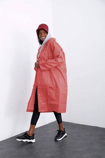 eleven market Women's Men's Raincoat Hooded Snap Fastener Eva Orange Raincoat Bymmrc881r14