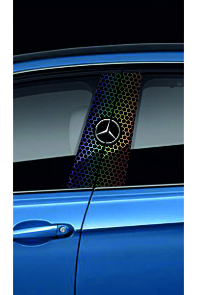 NEON Dijital Baskı Merkezi ARAÇ MARKALARI HOLOGRAM Araç Kapı Direk Kaplama Folyosu (Sağ Sol Takım) (2 Adet) - 22x52 Cm