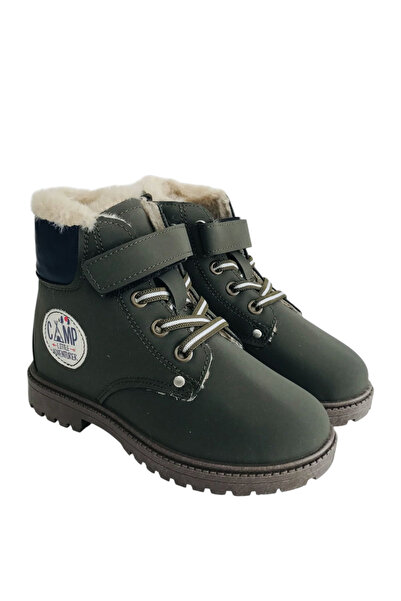 Stella Pendenza Yeşil Çocuk Bot Kız Erkek Unisex Ayakkabı Cırtlı Fermuarlı Bağcıklı İçi Kürklü Kaymaz Taban KP-2159