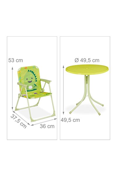 Relaxdays Set masă pentru copii cu 2 scaune și umbrelă, fier/poliester, verde