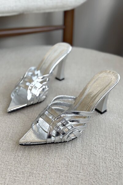 MODAADAM Women's Wospe Heeled Slippers - Silver