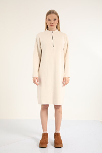 Suede Style 40956 - Stylish Comfortable Half Zipper Collar Short Women's Dress