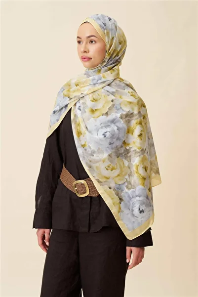 İpekhan Fine Cotton Viscose Soft Shawl with Large Flower Pattern, Light and Stylish Shawl