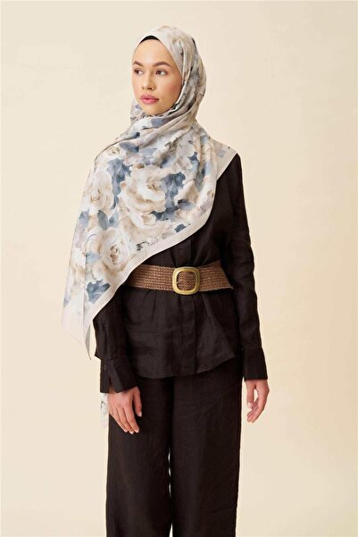 İpekhan Fine Cotton Viscose Soft Shawl with Large Flower Pattern, Light and Stylish Shawl