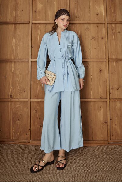 Rimel Moda Micro Buttoned Suit Baby Blue