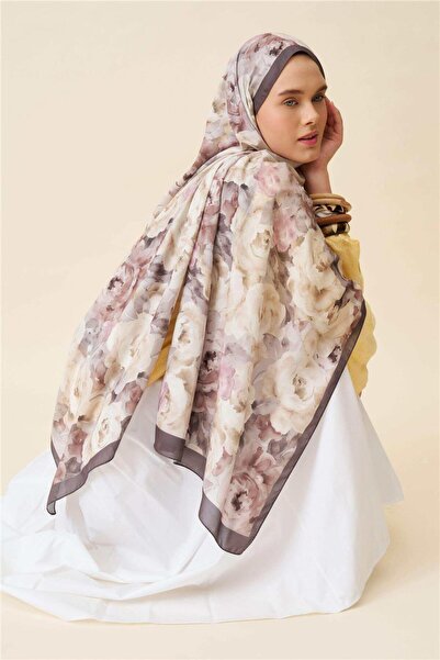 İpekhan Fine Cotton Viscose Soft Shawl with Large Flower Pattern, Light and Stylish Shawl