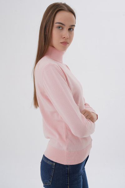 Trist Star Kadın Pembe %100 Organik Pamuk Balıkçı Yaka Triko Kazak Örme Bluz TRIST-6103