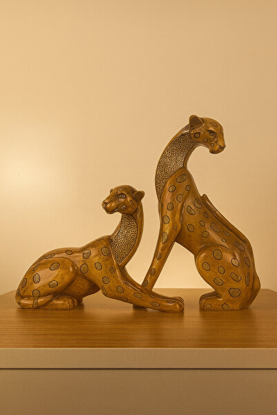 Euro Decora Dekoratif Ahşap Dokulu Jaguar Biblo Seti (2’li) – Masaüstü Dekora...