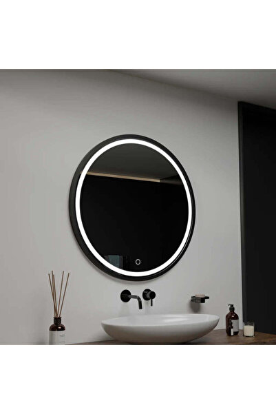 Alessandro DESIGN Oglinda LED Rotunda, 90cm, Orizzonte Rama Neagra, Basic Touch