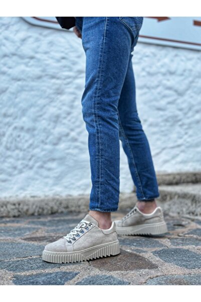 EBRUS TREND Et0505 Hook Lace Cream Color High-Sole Casual Shoes