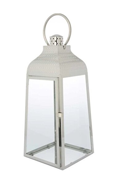 Le Atölye Gümüş Renk Metal Camlı Fener 63cm