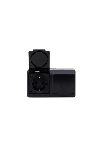 Hermes Double black socket with cover HERMES, 16A/250, IP44 ELPL-0325-09