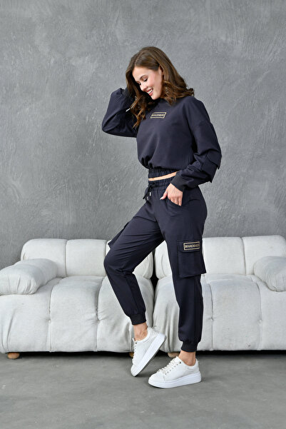 BRANDENBURG Σετ αθλητικής φόρμας με λαιμόκοψη και κέντημα με τσέπες Cargo