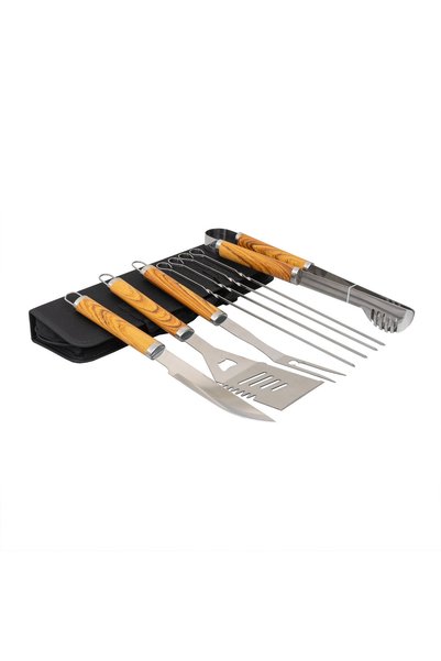 Z-Tools Σετ 8 εργαλείων από ανοξείδωτο ατσάλι με ξύλινη λαβή για μπάρμπεκιου ...