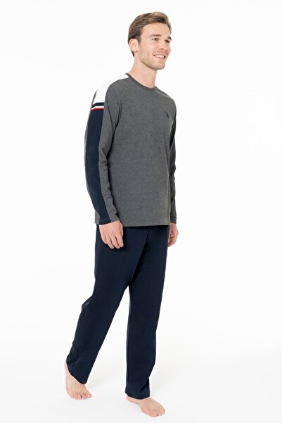 U.S. Polo Assn. U.S. Polo Assn. 18957 Men's Long Sleeve Crew Neck Pajama Set-Anthracite Melange