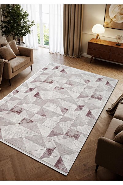 Cotto Home Porto PP004L Lila Geometrik Desenli Akrilik Halı Yumuşak Dokulu To...