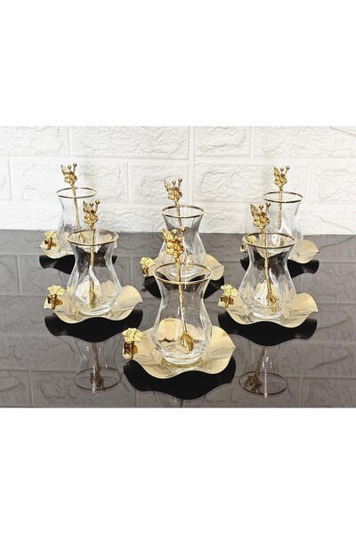atabey home Alya Real Gold Tea Set 18 Pieces Japanese Rose Tea Spoons and Details