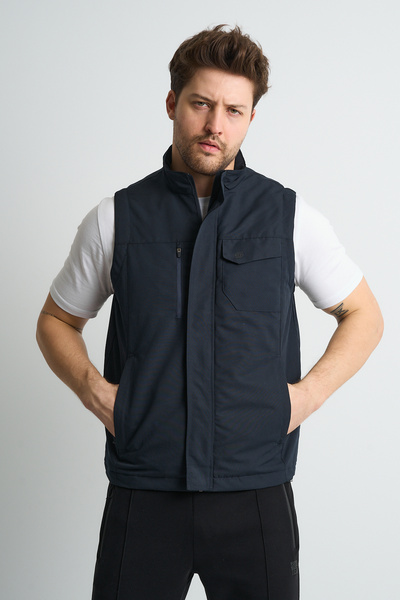 Shooter Sportswear Premium Outdoor Men's Vest Multi-Pocket with Print Detail Navy Blue