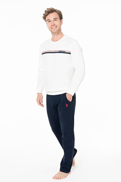 U.S. Polo Assn. U.S. Polo Assn. 18925 Men's Long Sleeve Crew Neck Comfortable Home Wear-Ecru