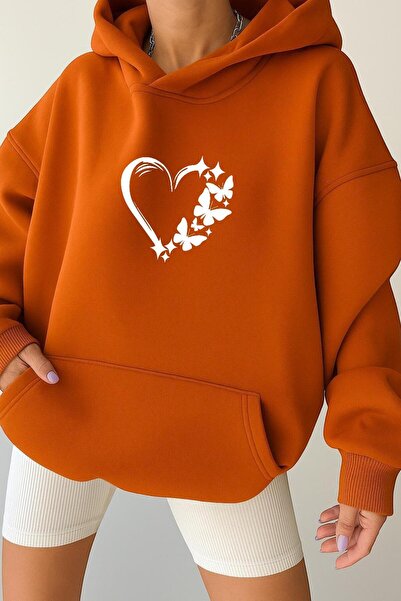 DM DOLCE MORE Hanorac unisex cu glugă, din bumbac pieptănat, cu 3 fire, cu inimă