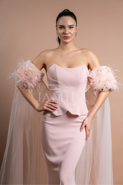 Lovely Dress Straplez Tül Detaylı Abiye Elbise – Şık ve Zarif Gece Elbisesi