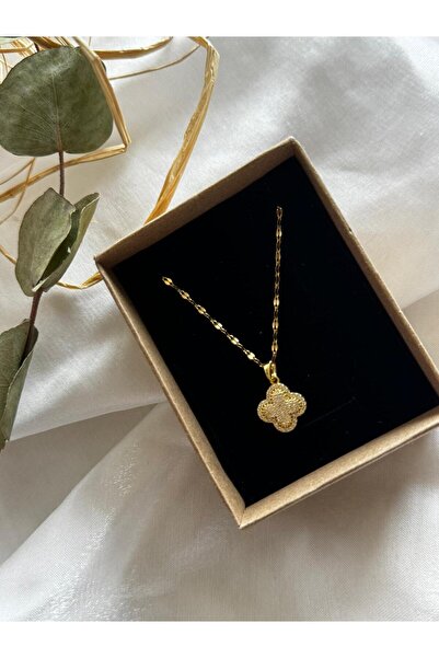 landofwomen TAŞLI YONCA GOLD ÇELİK KOLYE