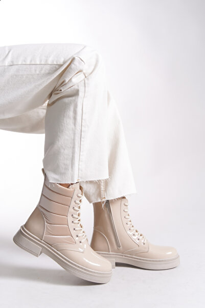 Riccon Mylriara Women's Boots 001207 Beige Patent Leather