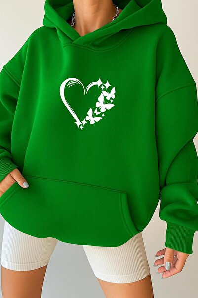 E-ROMA Hanorac unisex cu glugă, din bumbac pieptănat, cu 3 fire, cu inimă