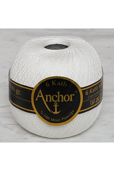 Anchor 6 Ply No:60 White Lace Yarn 100 Gr