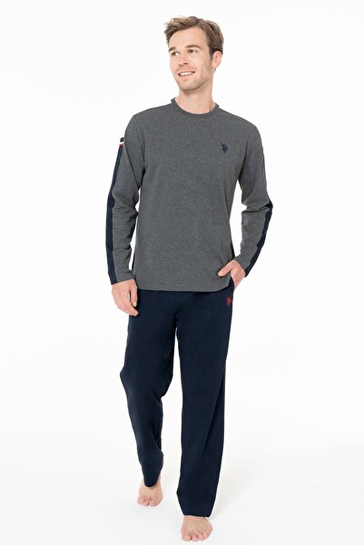 U.S. Polo Assn. U.S. Polo Assn. 18957 Men's Long Sleeve Crew Neck Pajama Set-Anthracite Melange