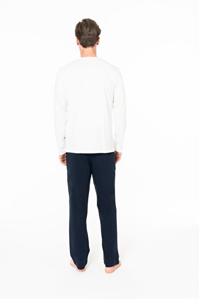 U.S. Polo Assn. U.s Polo Assn. 18947 Чоловічий піжамний комплект з довгими рукавами та велосипедним коміром — екрю