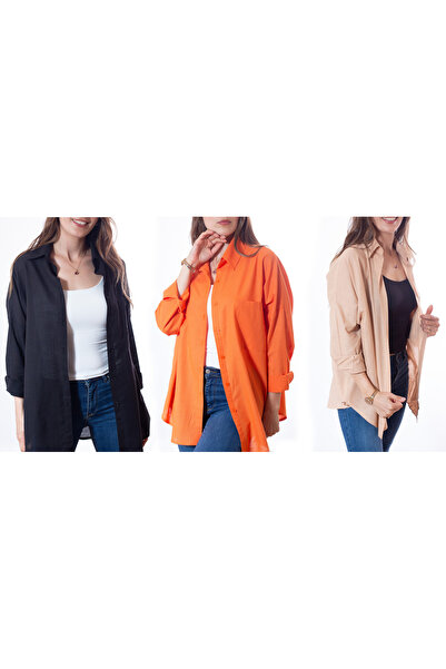 Justime قميص نسائي كبير الحجم من القطن والكتان باللون الأحمر الداكن (100% قطن)