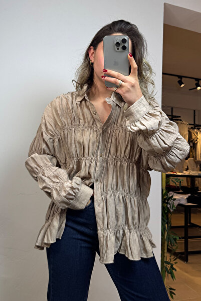 melisa atelier Büzgü Detaylı Rahat Kalıp Salaş Gömlek