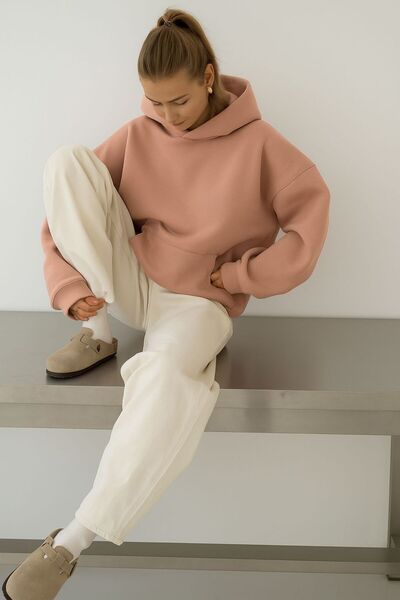 DM DOLCE MORE سترة رياضية بغطاء للرأس للجنسين مصنوعة من القطن الممشط بثلاث خيوط