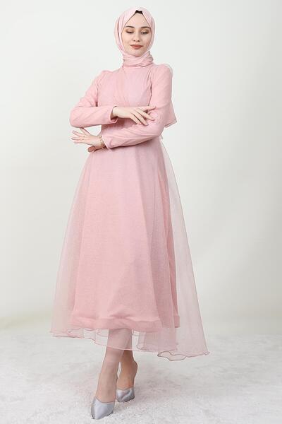 GİYZAMİLA Alara Hijab Evening Dress Powder