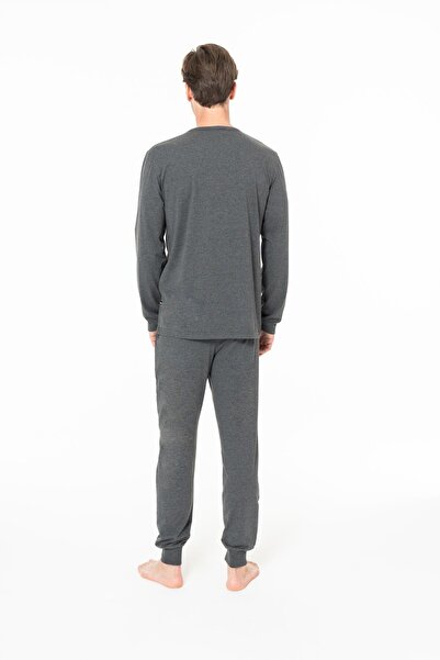 U.S. Polo Assn. U.S. Polo Assn. 18951 Men's Long Sleeve Crew Neck Pajama Set with Leg Bands - Anthracite Melange