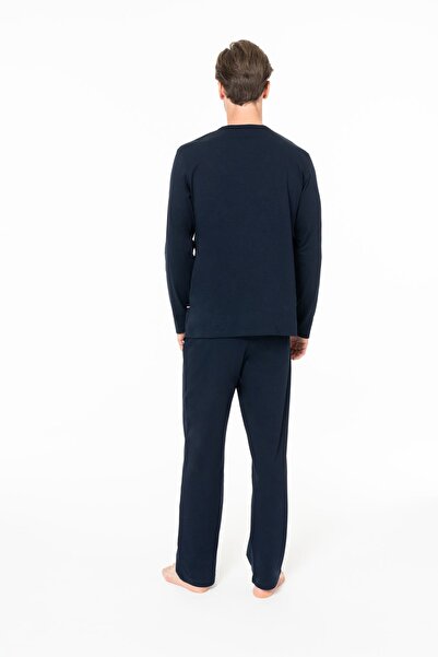 U.S. Polo Assn. Πόλο Ασν. (U.S. Polo Assn.) 18945 Ανδρικό σετ πιτζάμες με μακρυμάνικο λαιμόκοψη-μπλε ναυτικό