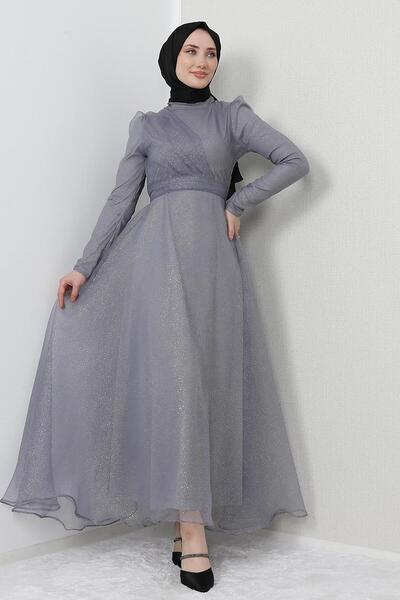 GİYZAMİLA Βραδινό φόρεμα Alara Tesettür Γκρι